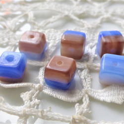 10個　キューブ青薄茶マーブル　チェコビーズCzech Glass Beads 3枚目の画像