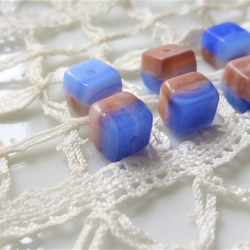 10個　キューブ青薄茶マーブル　チェコビーズCzech Glass Beads 4枚目の画像