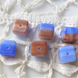 10個　キューブ青薄茶マーブル　チェコビーズCzech Glass Beads 5枚目の画像