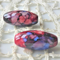 色彩のちから　赤青紫系チェコビーズCzech Glass Beads2個 1枚目の画像