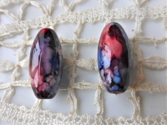 色彩のちから　赤青紫系チェコビーズCzech Glass Beads2個 2枚目の画像