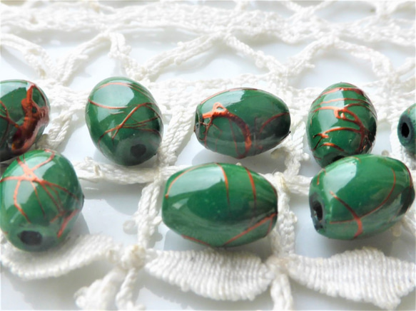 チェコビーズCzech Glass Beadsヨーロッパ緑ブロンズ１0個 1枚目の画像