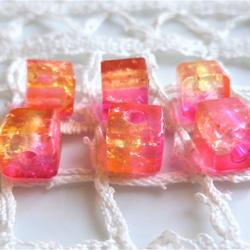 ヒビ　歪み　ピンクイエロー　チェコビーズCzech Glass Beads6個 1枚目の画像