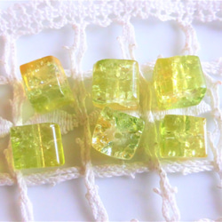 ヒビ　歪み　ライムレモン　チェコビーズCzech Glass Beads6個 2枚目の画像