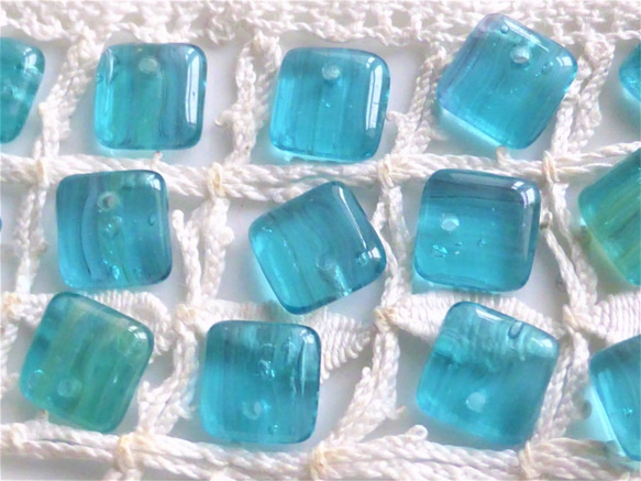 12顆捷克玻璃珠方孔藍綠色大理石 第1張的照片
