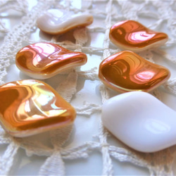 捷克珠子捷克玻璃珠扭曲白色米色橙色極光2件 第1張的照片