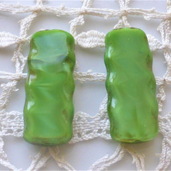 桌子切割綠色細長矩形捷克珠子捷克玻璃珠 2 件 第3張的照片