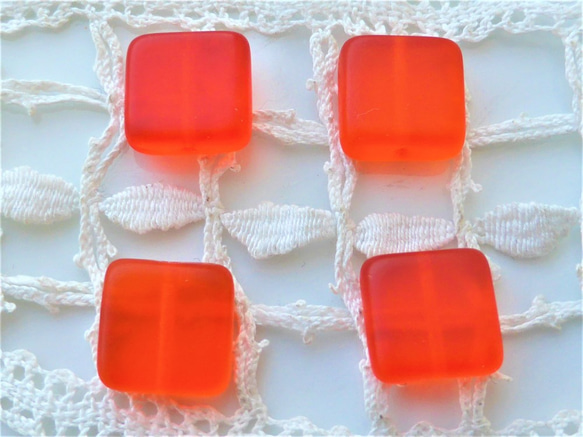 捷克珠捷克玻璃珠方形亞光橙色4 第2張的照片