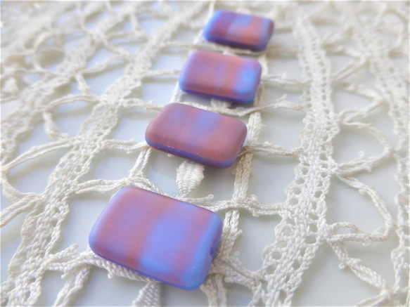 チェコビーズCzech Glass Beads長方形水色紫系暗めピンク系にじみ4個 4枚目の画像