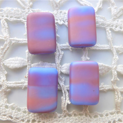 チェコビーズCzech Glass Beads長方形水色紫系暗めピンク系にじみ4個 5枚目の画像