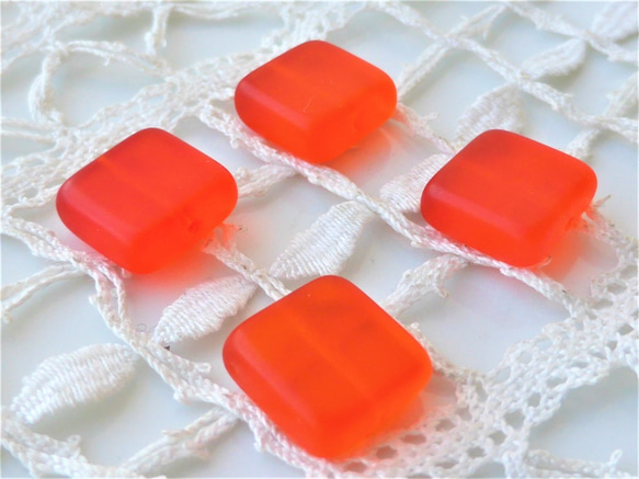 捷克珠捷克玻璃珠4方形磨砂橙色 第2張的照片