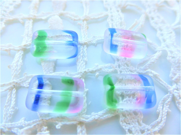 チェコビーズCzech Glass Beads長方形透明虹４個 2枚目の画像