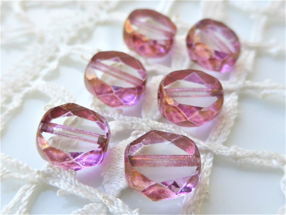 チェコビーズCzech Glass Beads テーブルカット透明紫６個 2枚目の画像