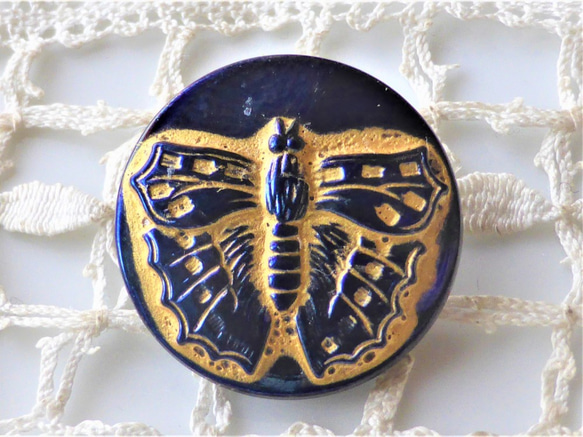 海軍藍蝴蝶捷克玻璃紐扣1枚 第1張的照片