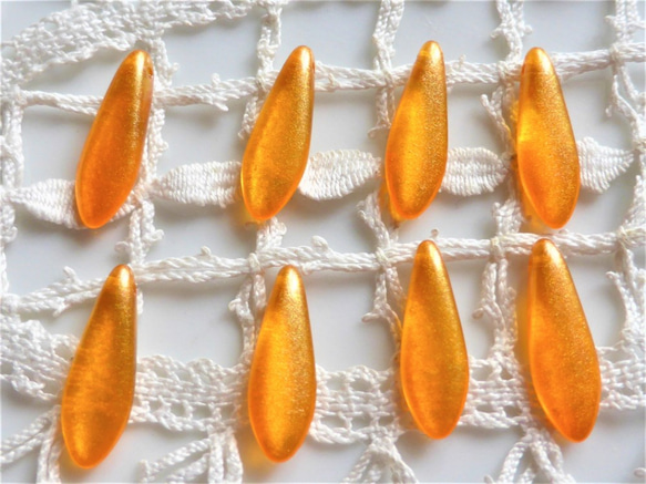 ダガー　光沢オレンジ　チェコビーズCzech Glass Beads6個 3枚目の画像