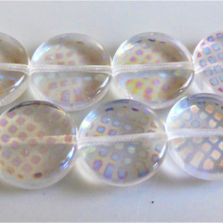 チェコビーズCzech Glass Beads　丸透明オーロラ格子６個 1枚目の画像