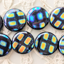 チェコビーズCzech Glass Beads　丸黒メタッリクパターン６個 2枚目の画像