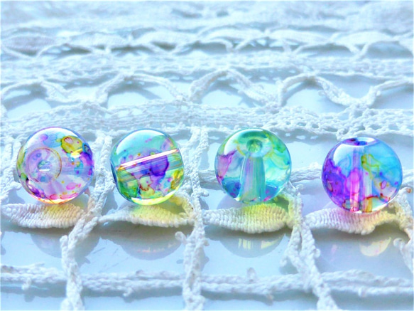 絵の具の水入れピンク水色系Czech Glass Beads ４個 2枚目の画像