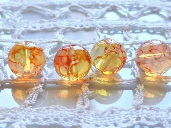 絵の具の水入れオレンジ系Czech Glass Beads ４個 1枚目の画像