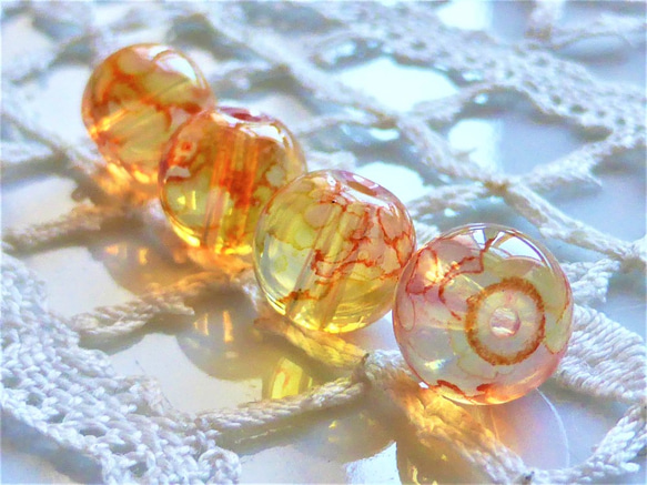 絵の具の水入れオレンジ系Czech Glass Beads ４個 2枚目の画像
