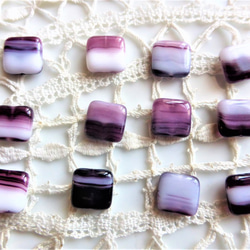 方形紫色和白色混合捷克玻璃珠 4 顆 第5張的照片