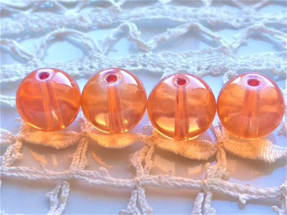 ぽわんと桜橙　チェコビーズ　Czech Glass Beads ４個 1枚目の画像