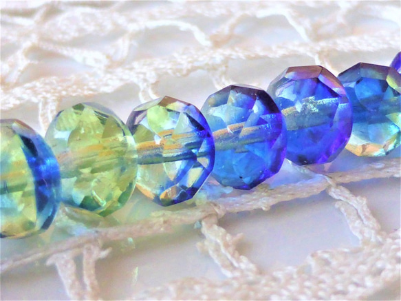 FPブルー&グリーン　チェコビーズCzech Glass Beads4個 1枚目の画像