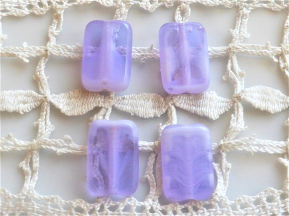 紫羅蘭色與白色混合長方形捷克玻璃珠 4 顆 第1張的照片