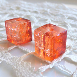 大立方體變形橙色和透明捷克珠子2件 第2張的照片