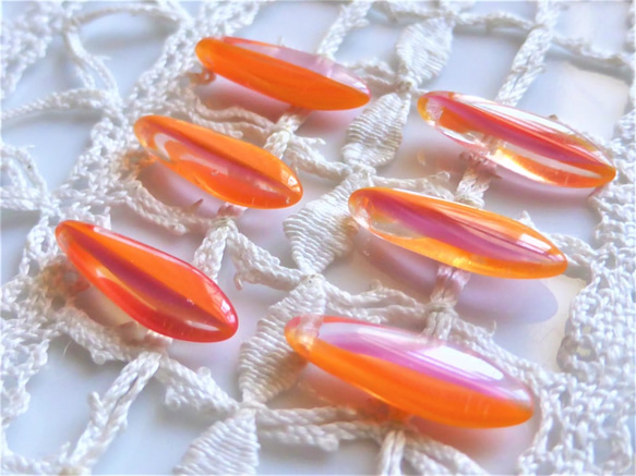 ダガー　オレンジ朱紫　Czech Glass Beads６個 2枚目の画像