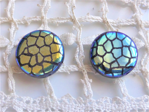 はちゅうるい黄青系　Czech Glass Beads2個 1枚目の画像