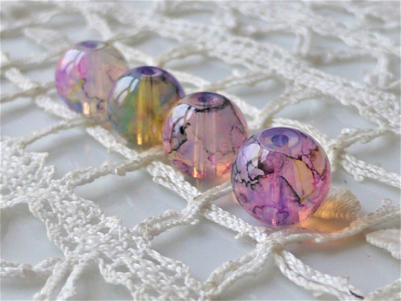 絵具の水入れ紫ピンク系　Czech Glass Beads４個 2枚目の画像