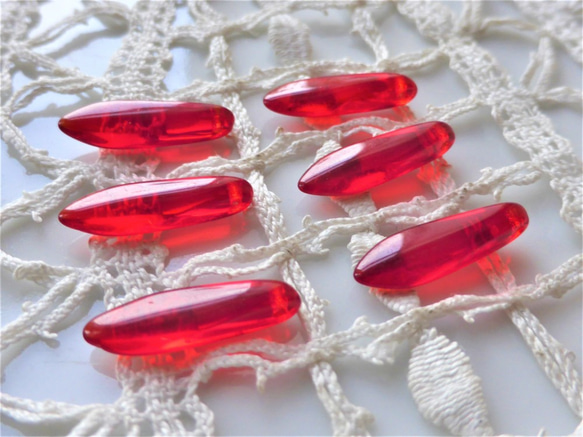 ダガー透明赤　Czech Glass Beads6個 3枚目の画像