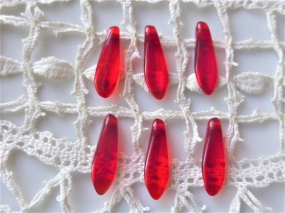 ダガー透明赤　Czech Glass Beads6個 4枚目の画像