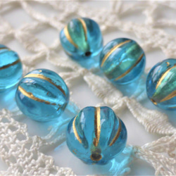 透明水色メロン　チェコビーズ　Czech Glass Beads６個 2枚目の画像