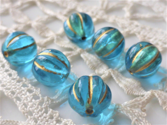 透明水色メロン　チェコビーズ　Czech Glass Beads６個 2枚目の画像