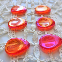 花びらオレンジ赤　チェコビーズ　Czech Glass Beads６個 2枚目の画像