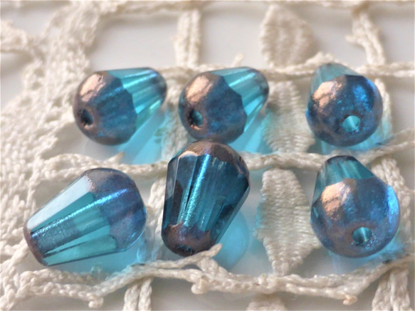 しずくカット海ブロンズ チェコビーズ　Czech Glass Beads６個 1枚目の画像