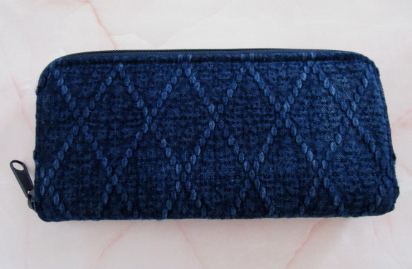 長財布 剣道着 ハンドメイド 二重菱刺し 古布リメイク バッグ