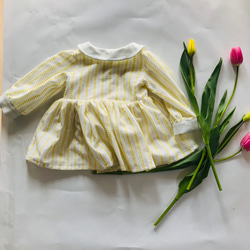 kids80-130 春季細褶緞帶連衣裙白色 x 黃色 第2張的照片