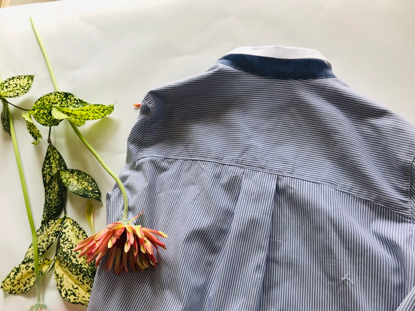 ネクタイモチーフのクレリックシャツ  水色ストライプ 8枚目の画像