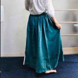 100％亞麻超高腰體積裙綠色，不易起皺 第4張的照片