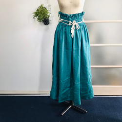 100％亞麻超高腰體積裙綠色，不易起皺 第5張的照片