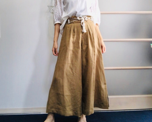 受注生産】シワになりにくいリネン100% ワイドキュロットパンツ