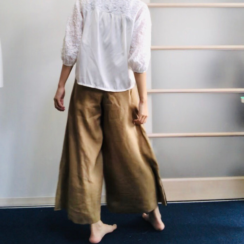 受注生産】シワになりにくいリネン100% ワイドキュロットパンツ