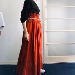 [SALE]亞麻100％超高腰卷裙橙色 第2張的照片