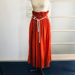 [SALE]亞麻100％超高腰卷裙橙色 第4張的照片