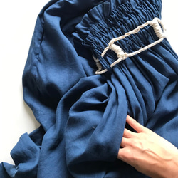 [SALE]不易起皺的100％亞麻超高腰卷半身裙藍色 第10張的照片