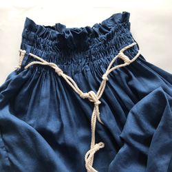 [SALE]不易起皺的100％亞麻超高腰卷半身裙藍色 第7張的照片