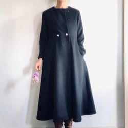 【受注生産】アンゴラシャギー　毛並みの美しいXラインのドレスコート　黒 2枚目の画像